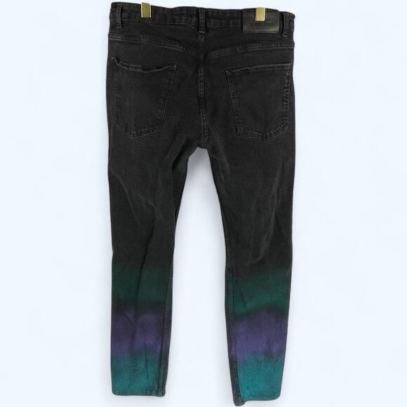 Damati Men's Black Slim Distressed Jeans with custom painting 36x32 - Picture 2 of 9